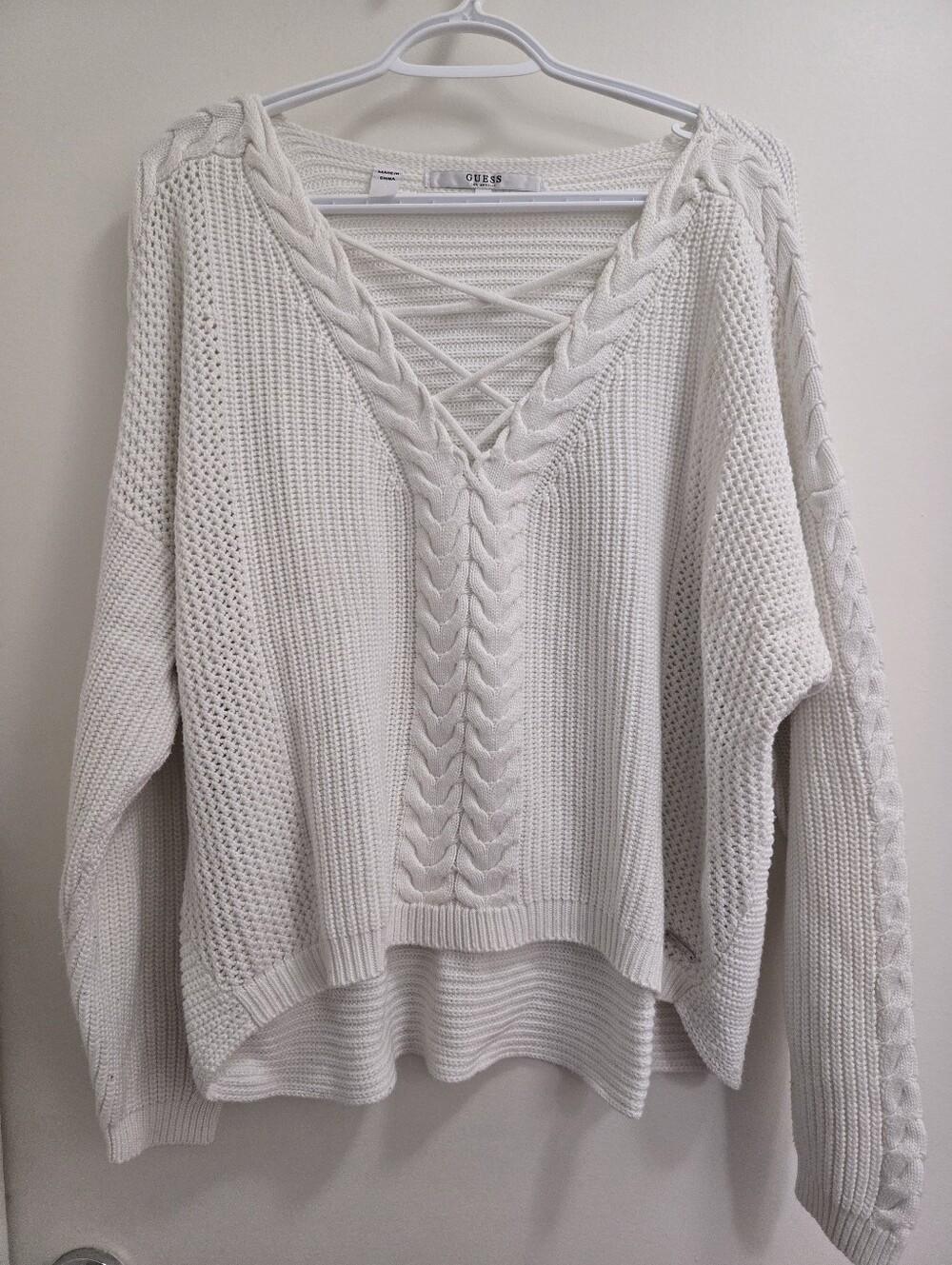 Ladies GUESS Lace-Up Knit Sweater - XL